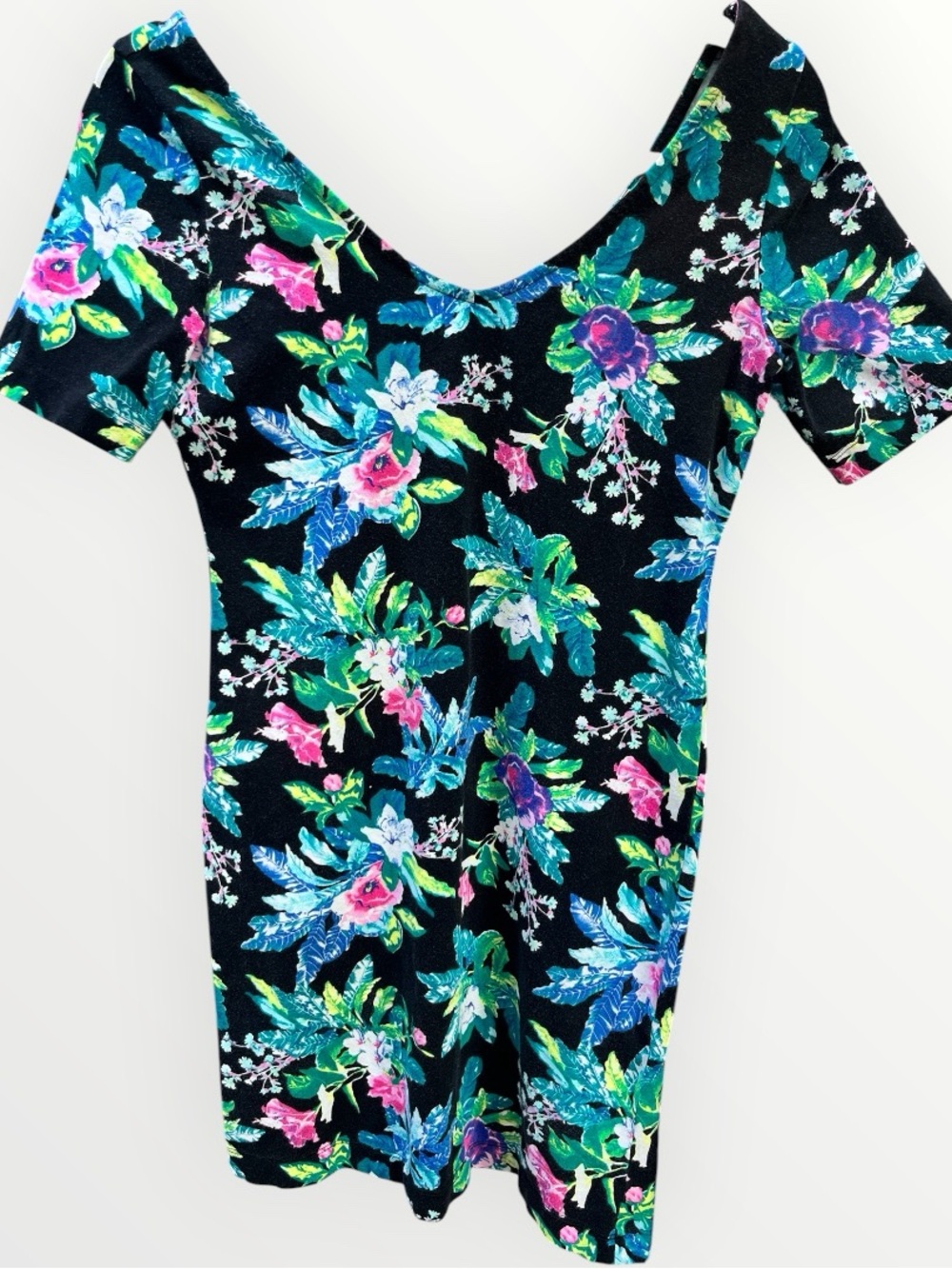 H&M Divided Floral Bodycon Dress | Tropical Print Mini Dress | Medium